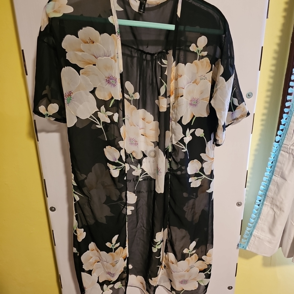 Women's Zanzea Small Sheer Cardigan Kimono Bold Robe Floral Print Black